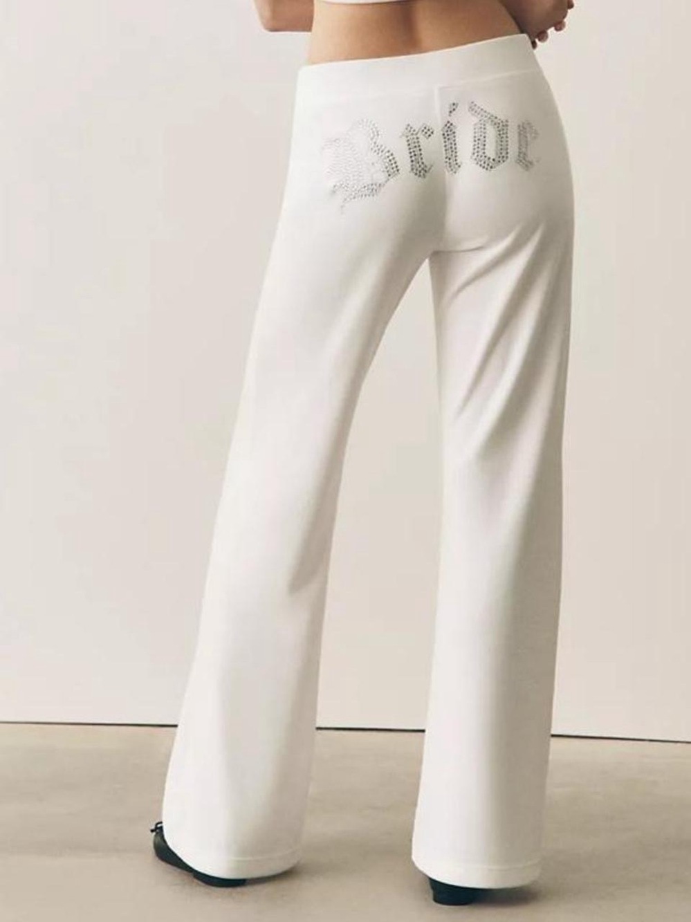 Juicy Couture White Wide-Leg 'Bride' Embellished Lounge Pants